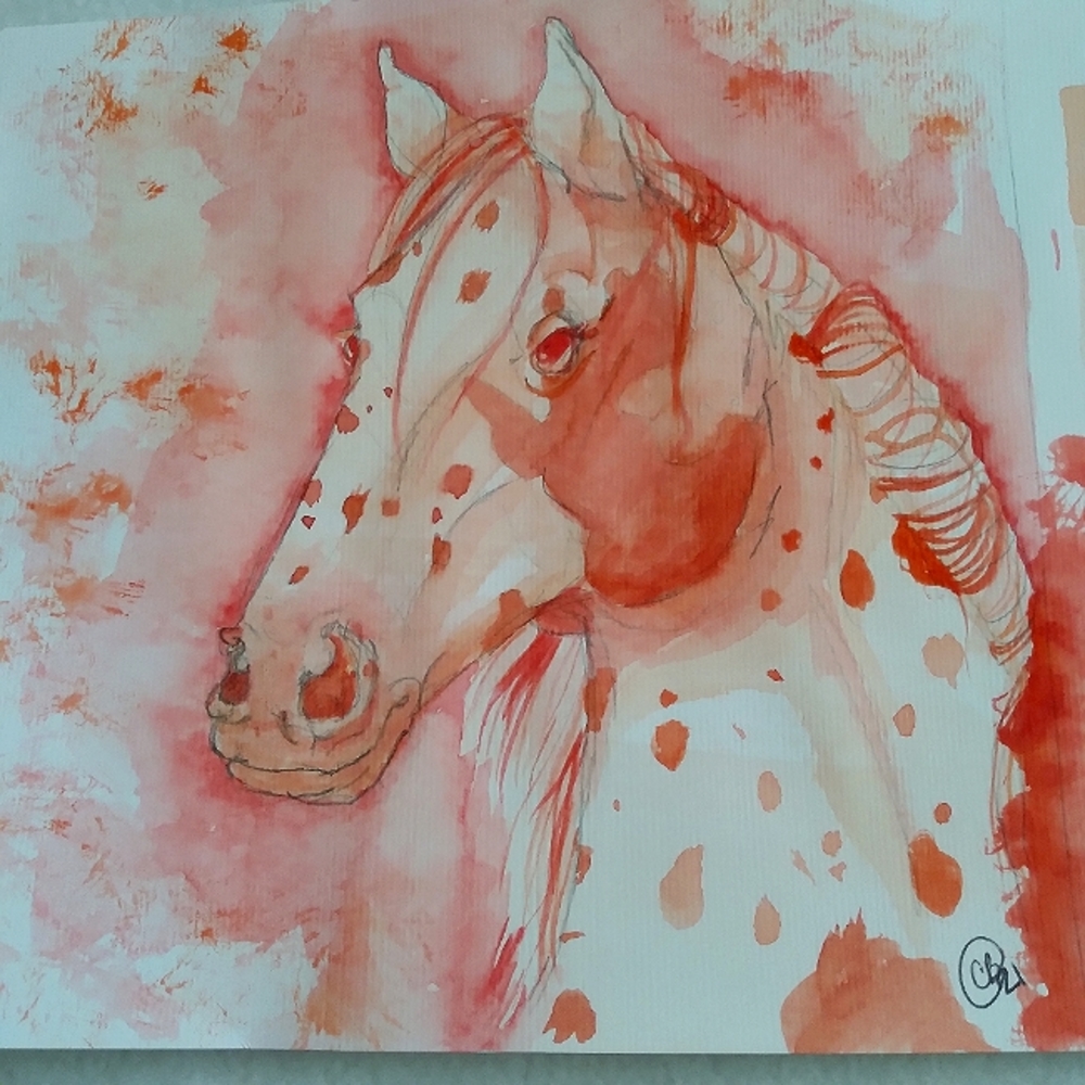 Red Horse Pony Equine Watercolor Painting Illustration